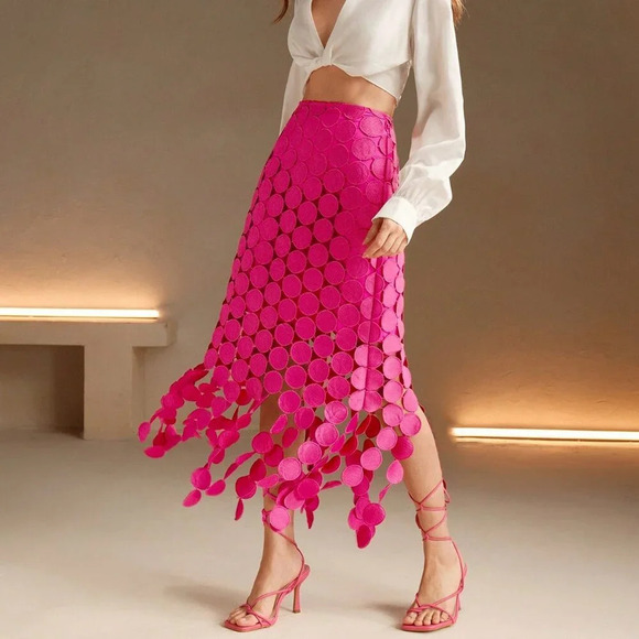 Pink Casual Women's Laser Cut Multi Circle Double Layered Skirt - Picture 1 of 7